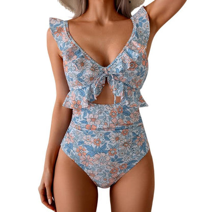 🏖️Sommarrea 🌊 Aqua Eve Dambaddräkt med magkontroll💃Smickrande V-ringning🩱Rykig och bantande design🌸Elegant volang och chic utskärning 💕