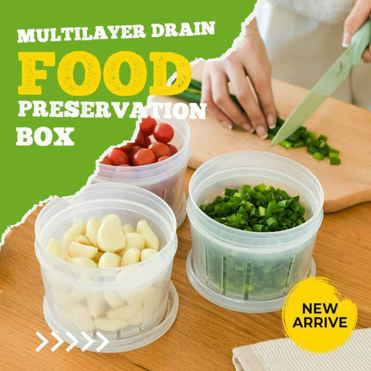 🔥🎁Köp 2 få 1 gratis🔥🥡Flerlagrig livsmedelsförvaringslåda med dränering – håller frukt och grönsaker fräscha längre✨
