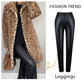 ✨Höstens bästsäljande set 💖Dam leopardmönstrad mellanlång jacka och läderleggings