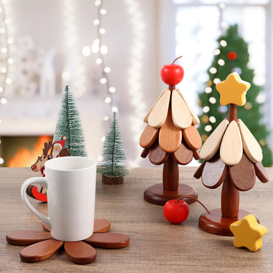 🔥🎁Nyhet 50 % RABATT🔥🌲 Skydda bordet och skapa julstämning samtidigt – naturliga träunderlägg i julgransform för varma rätter