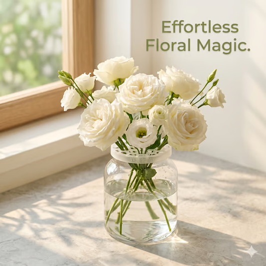 🌸🔥Återanvändbart blomsterarrangemangsgaller i silikon, som sträcks över vasens kant och fäster sig själv mot glaset, för enkel blomsterarrangering.