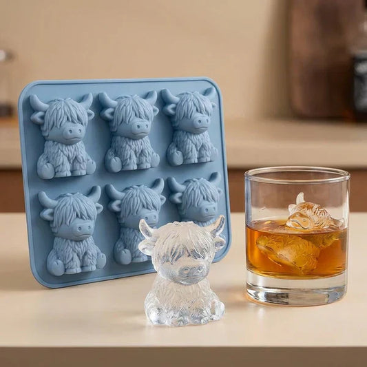 🐮Mini-is- och dessertform med 6 hål i form av en Highland-ko 🧊🍪 Söta 3D-isbitar för drycker, fester och presenter💕