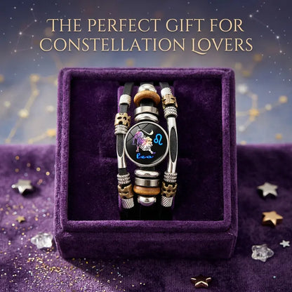 🎁Köp 1 få 1 gratis🔥☪️Läderarmband med stjärntecken som lyser i mörkret för män och kvinnor (6,9/8,1 tum)♑️