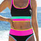 🔥🎁Nyhet 50 % RABATT🔥🌼 Färgblockerad Sportig 3-delars Bikiniset i Nylon – Högmidja med Magekontroll 👙