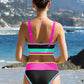 🔥🎁Nyhet 50 % RABATT🔥🌼 Färgblockerad Sportig 3-delars Bikiniset i Nylon – Högmidja med Magekontroll 👙