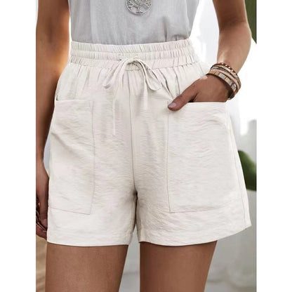 🔥🎁Nyhet 50 % RABATT🔥Enfärgade shorts med hög midja och vida ben för kvinnor