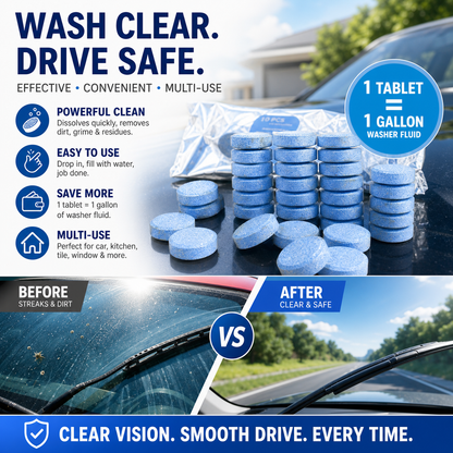 🚗Buy 1, Get 1 Free💧 Windshield Washer Fluid Tablets – Concentrated Car Glass Cleaner, 1 Tablet Makes 1 Gallon