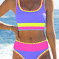 🔥🎁Nyhet 50 % RABATT🔥🌼 Färgblockerad Sportig 3-delars Bikiniset i Nylon – Högmidja med Magekontroll 👙