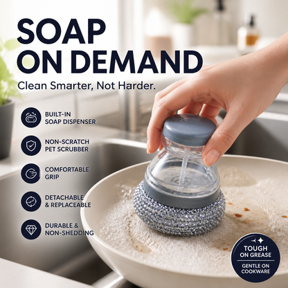 🛒Köp 1, få 1 gratis🧽Rengöringsborste med inbyggd tvål – Ergonomisk, repfri för enkel rengöring av grytor ✨