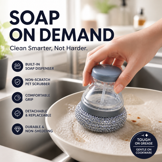 🛒Köp 1, få 1 gratis🧽Rengöringsborste med inbyggd tvål – Ergonomisk, repfri för enkel rengöring av grytor ✨