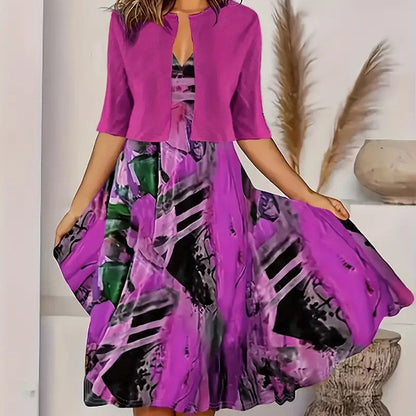 💎 50% RABATT PÅ ELEGANT TVÅDELAD SET! 💎 Lätt croppad kofta och ärmlös klänning – perfekt för bröllop och kontor 👗