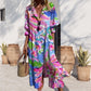Fashion Printed Ruffle-Sleeve V-Neck Button-Down Dress