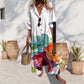 Fashion Printed Ruffle-Sleeve V-Neck Button-Down Dress