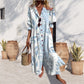 Fashion Printed Ruffle-Sleeve V-Neck Button-Down Dress