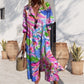 Fashion Printed Ruffle-Sleeve V-Neck Button-Down Dress