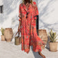 Fashion Printed Ruffle-Sleeve V-Neck Button-Down Dress