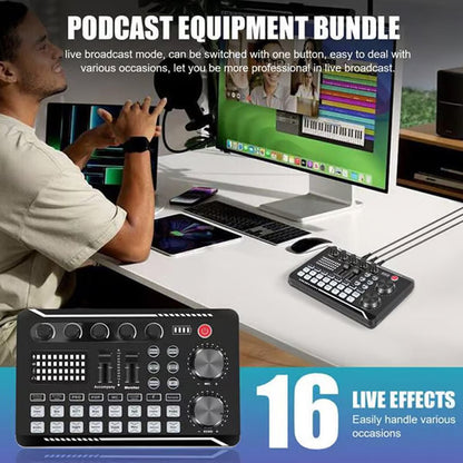 🔥🎁Nyhet 50 % RABATT🔥F998 Live-ljudkortsmixer, podcast-ljudgränssnitt med DJ-mixereffekter, röstväxlare med ljudeffekter för karaoke, livestreaming, inspelning, spel
