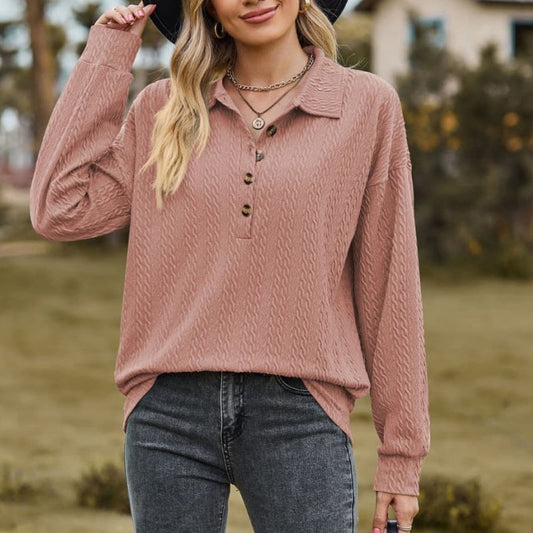 Enfärgad pullover med knappar och sweatshirt för kvinnor