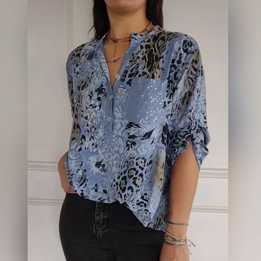 🌸Female casual halvknapp tryckt skjorta