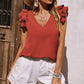 V-Neck Ruffle Ärmlös Stretch Top
