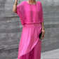 🔥🎁Nyhet 50 % RABATT🔥Lös topp & byxor med vida ben Chiffon 2-delat set