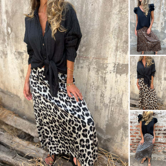 🔥2025 Ny 50% rabatt Hot Sale🔥Snygg lång kjol med leopardmönster för kvinnor