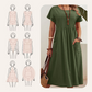 👗 50% RABATT! ✨ Plisserad Klänning för Kvinnor med Korta Ärmar & Fickor – Bomull-Linneblandning, Bekväm & Perfekt för Sommar ☀️