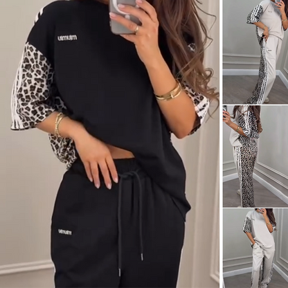 🔥🎁Nyhet 50 % RABATT🔥 Patchwork Sweatshirt med leopardtryck