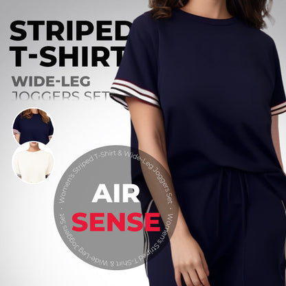 🔥🎁Nyhet 50 % RABATT🔥🌸🌿Set med kortärmad t-shirt och joggers med vida ben och sidostripe