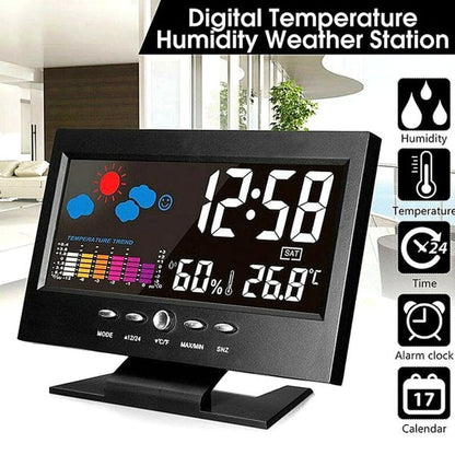 🔥🎁 NYHET – 50 % RABATT 🔥Digital LED-temperatur- och fuktighetsmonitor Väderprognos LED-bordsväckarklocka