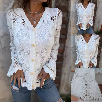 🌸 Hot Sale 50%OFF🌸Kvinnors spets V-hals långärmad topp