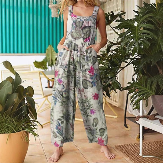 🔥🎁Nyhet 50 % RABATT🔥Overall med vida ben, tryckt, för kvinnor