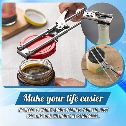 🛒🎁Köp 2 få 1 gratis🔥 🎁💪Universell burköppnare i rostfritt stål – Öppnar lock på ett ögonblick, perfekt för artrit, långa naglar och svag handstyrka ✨.