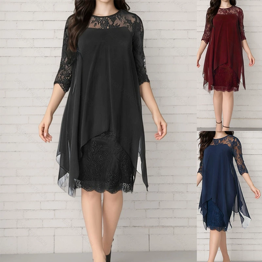 👗 50% RABATT! ✨ Elegant Spetsklänning med Hög Låg Fåll – Trendig & Sofistikerad – Perfekt för Bröllop, Fester & Speciella Tillfällen 🌸
