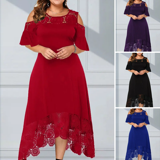 🔥🎁Nyhet 50 % RABATT🔥Kvinnors eleganta off-shoulder-klänning med spetsfåll