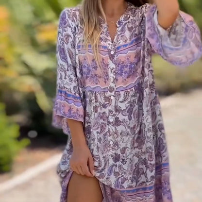🔥🎁Nyhet 50 % RABATT🔥💖V-ringad blommig klänning för kvinnor