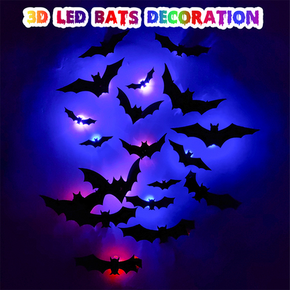 🦇 50% RABATT NU! Halloween 3D Bat LED Wall Light Decor – realistiska fladdermöss i flera storlekar, med lila LED-lampor – perfekt för väggar, dörrar och fönster 👻✨