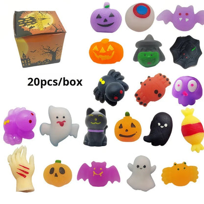 Halloween-set med stressbollar, klassiska former som pumpa, spöke och fladdermus, supermjukt TPR-material med elastisk klämkänsla, tvättbara och slitstarka, blandat set med 24 stycken för festgåvor, belöningar i klassrummet och ”trick-or-treat”