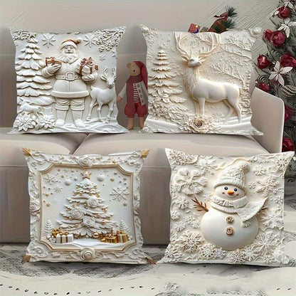 🔥🎁Nyhet 50 % RABATT🔥✨ Julkuddfodral 4-pack - Mjuka 3D-festmotiv med Andas Material för Mysig Julstämning 🎄❤️