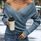 Elegant Casual Stickad Damtopp med V-ringning