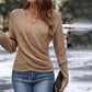 Elegant Casual Stickad Damtopp med V-ringning