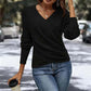Elegant Casual Stickad Damtopp med V-ringning