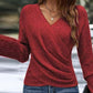 Elegant Casual Stickad Damtopp med V-ringning
