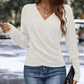 Elegant Casual Stickad Damtopp med V-ringning