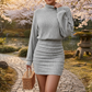 🔥🎁Nyhet 50 % RABATT🔥Rynkad stickad bodycon-klänning för damer
