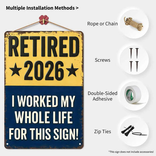 🔥Retro Metal ’2026 Retirement’ Skylt — Nostalgisk bar- och caféväggdekoration