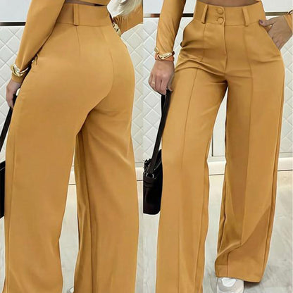 👖 50% RABATT! 💕 Dambyxor med Hög Midja & Vida Ben – Enfärgade, Mjukt Tyg & Avslappnad Passform 🌸
