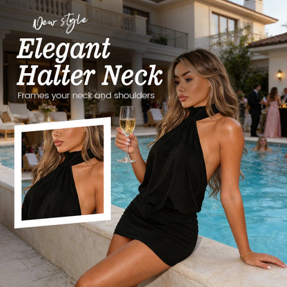 🔥🎁Nyhet 50 % RABATT🔥Sexig halterneck-klänning utan rygg i bodycon-modell