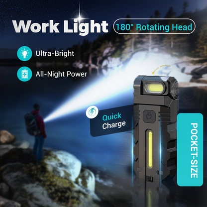 💎 50 % rabatt! 💎 180° roterbar LED-arbetslampa – Dubbla strålkastare, magnetisk bas och USB-C-laddningsport