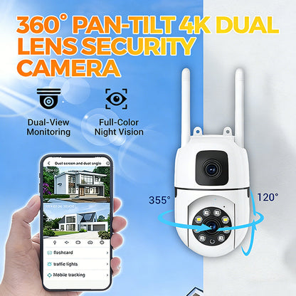 🔥🎁Nyhet 50 % RABATT🔥360° panorerbar och lutbar 4K-säkerhetskamera med dubbla objektiv